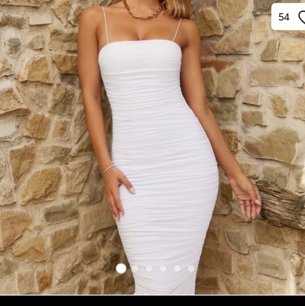 Oh Polly Ruched Midi dress White